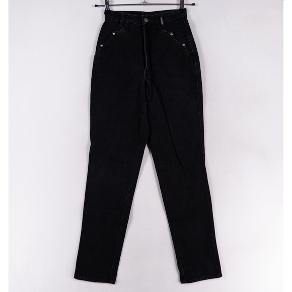 Vtg Rocky Mountain Jeans 28/7 Black Bareback High Rise Western Rockies Tapered - Picture 1 of 9